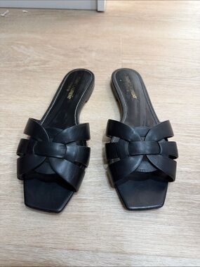 Saint Laurent Black Leather Tribute Sandal